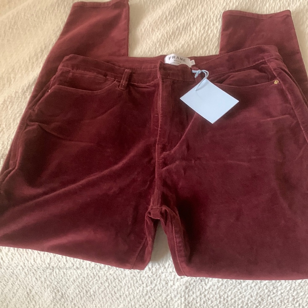 Frame if London wine colored cotton sateen jeans